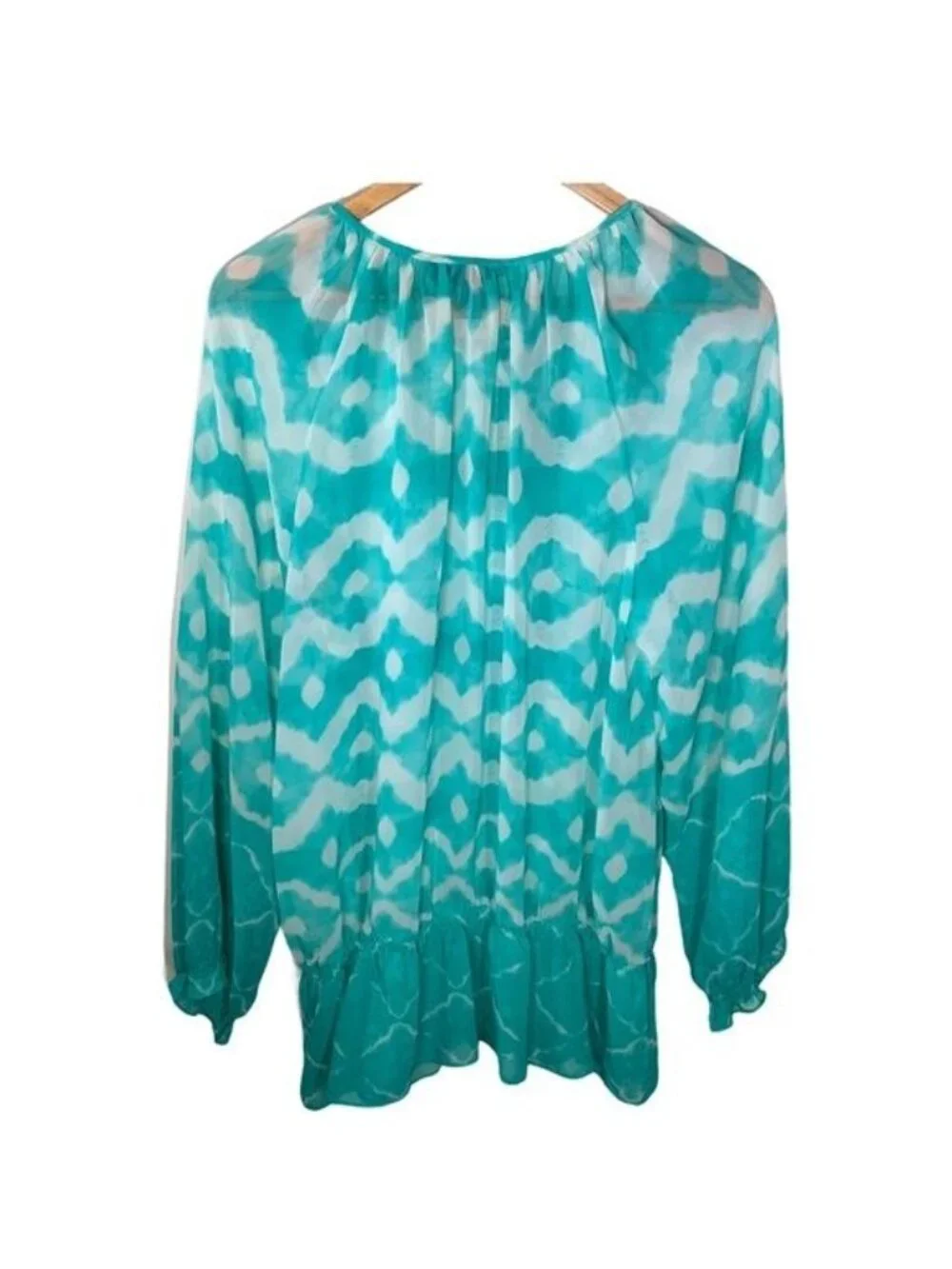 Ashley Stewart Womens 14W Blue Boho Peasant Blouse Sheer Crochet Top Plus Size - Picture 2 of 10